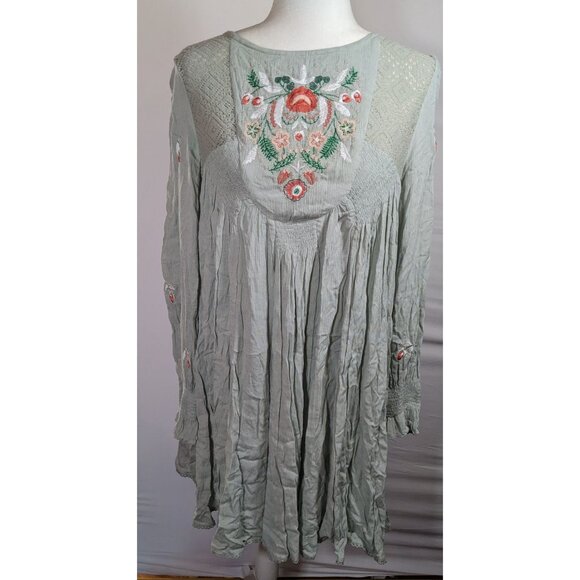 Free People Bohemian Floral Sage Dress With Embroidery - Picture 7 of 10